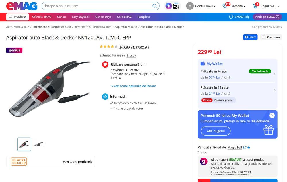 Aspirator Auto Black & Decker NV1200AV