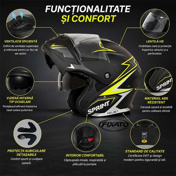 Casca Moto/Scuter Flip-Up, Viziera Dubla, Protectie UV, Verde
