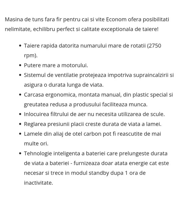 Masina de tuns fara fir pentru cai si vite Econom ofera posibilitati n