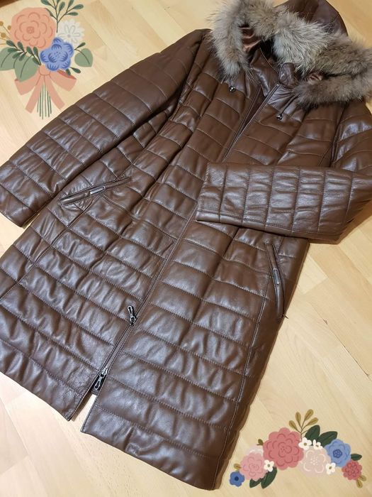 Haina matlasata piele naturala sezonul rece, gluga detasabila vulpe