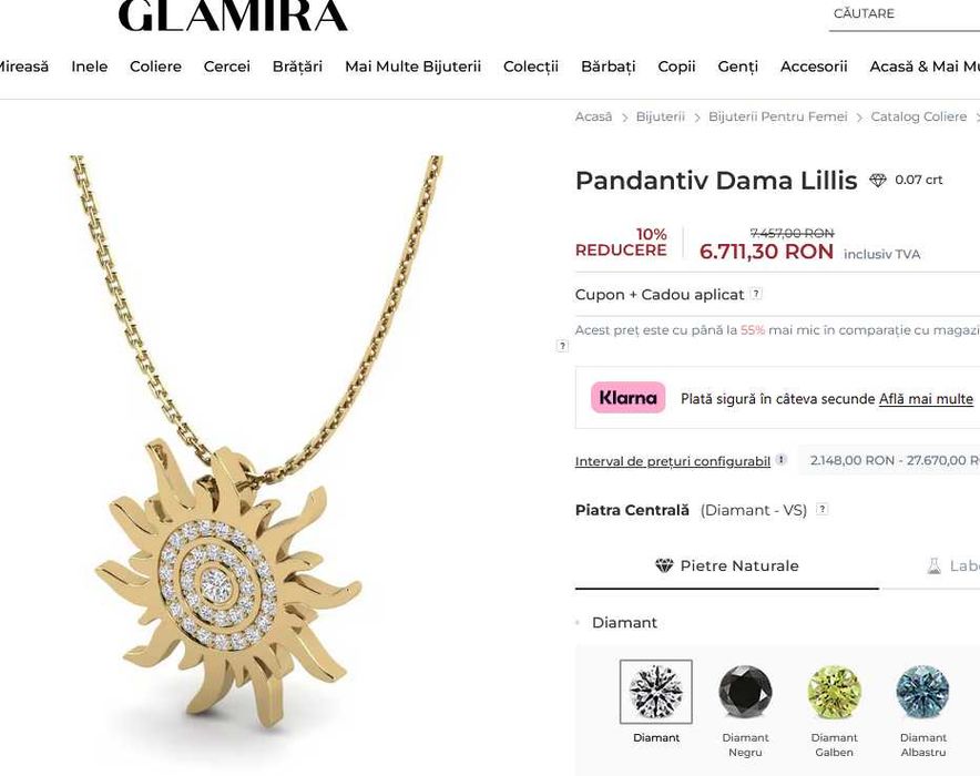 % Lantisor / Colier AUR 18K cu DIAMANTE naturale GLAMIRA - NOU