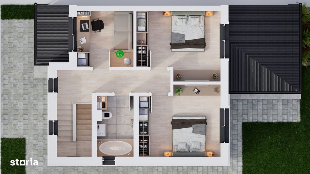 Casa Duplex cu pereti dublii, teren 300 mp - gard executat + Parcari