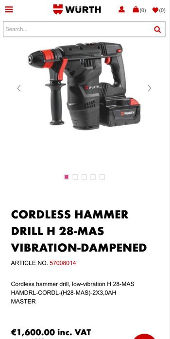 Wurth H28-MAS - Мощен акумулаторен перфоратор 2х28V 5.0Ah