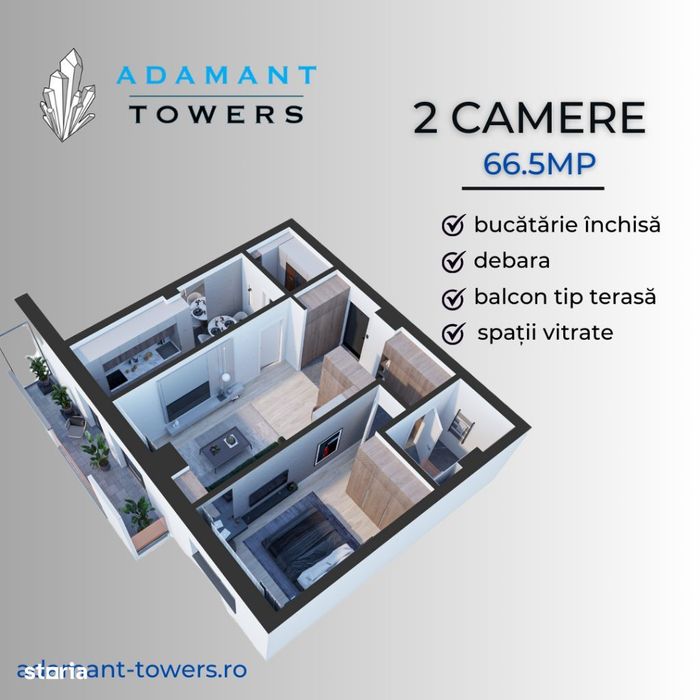 Adamant Towers | 2 camere finalizat - INTABULAT - 66.5mp - Nicolina