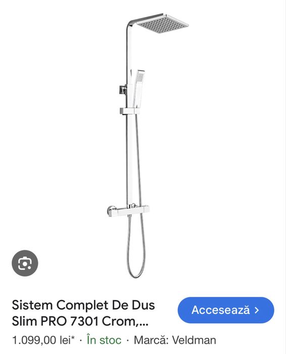 Sistem complet de dus cu cap tip ploaie, para dus, robinet termostatic