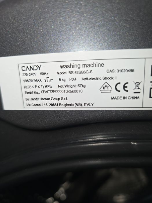 Нова инверторна смарт слим пералня Candy 8 кг антрацит