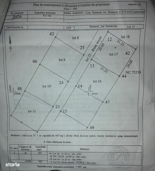 De închiriat: Teren 425 mp – Tărtășești, Dâmbovița