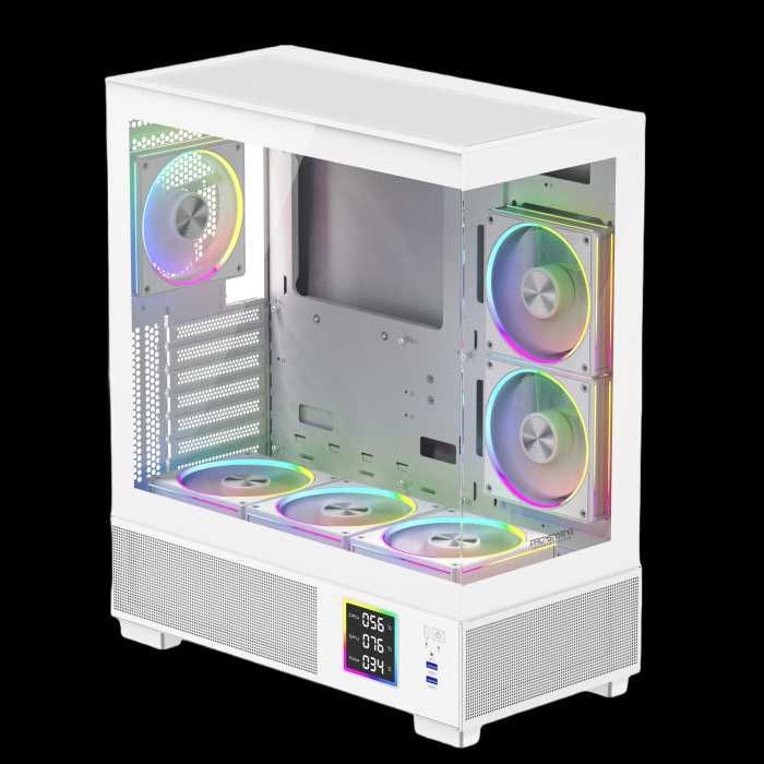Carcasa ProGaming Kian V2 ATX, 6 ventilatoare ARGB, display – Noua (Alba sau Neagra)