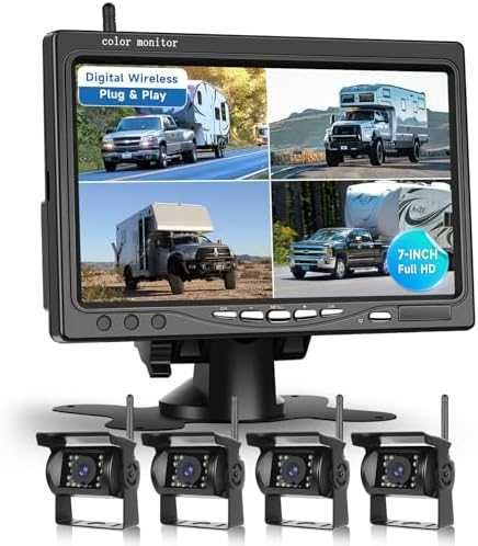 Безжична камера за заден ход 7" IPS монитор 4 камери HD нощно виждане