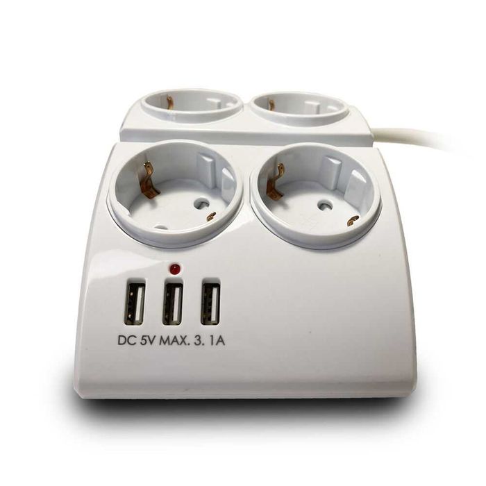 Разклонител Technik Professional за бюро, 4 гнезда, 1,5 м кабел + 3 USB + ключ 16A