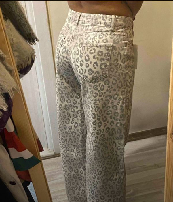 Леопардови дънки wide leg 100% памук