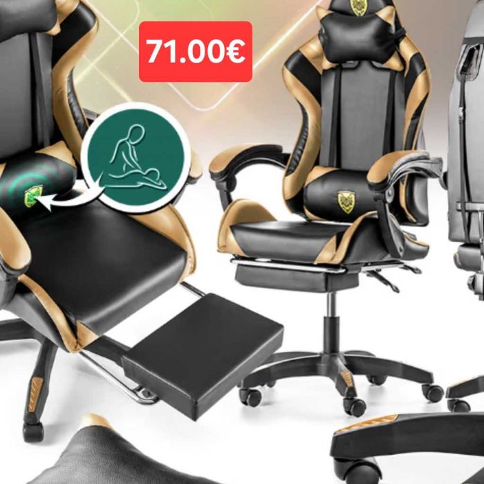 Геймърски стол с масажна функция, поставка за крака ,ергономична рамка