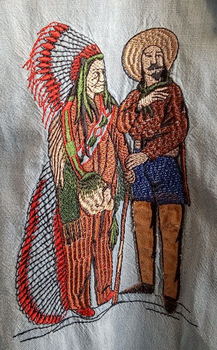 WAMPUM cămașă vintage brodată motive Amer-Indieni, 3XL