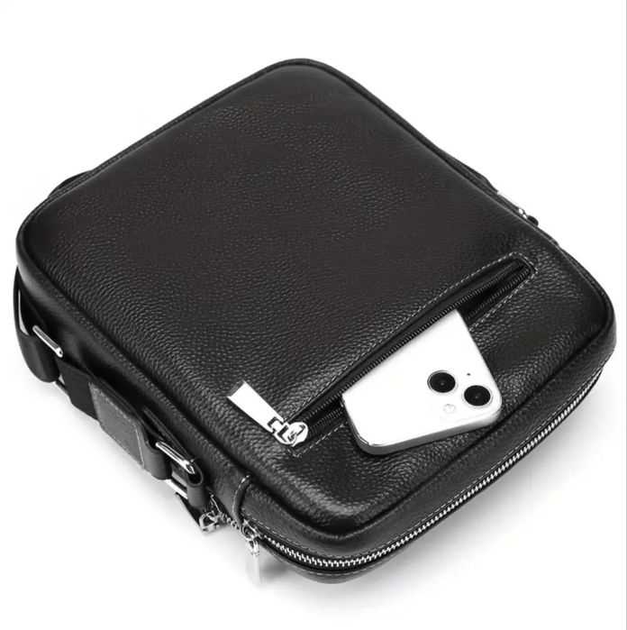 Италианска мъжка кожена чанта с две модерни визий /Черна естест. кожа!