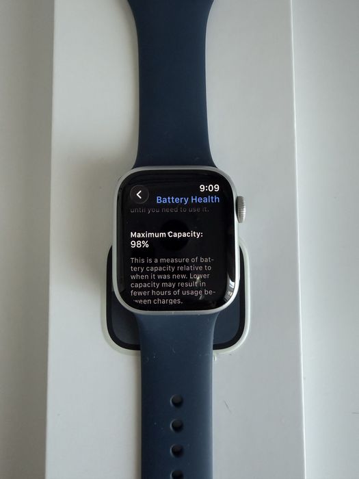 Apple Watch 9 Series 41 mm Silver Aluminum Case, Storm Blue Sport S/M