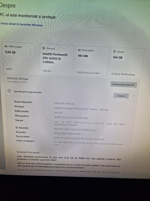 Vând sistem PC complet, perfect funcțional și gata de utilizare imediată