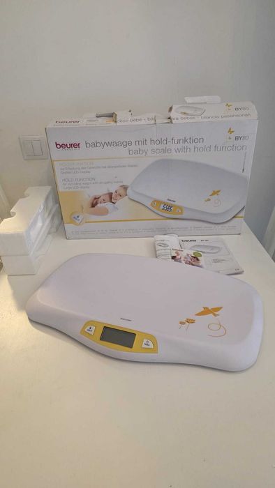 Cantar bebelusi Beurer BY80, max. 20 kg, functie HOLD, alb-galben