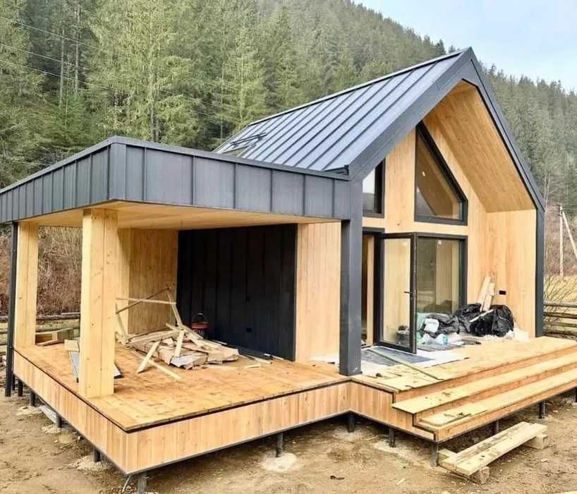 Vand case modulare pe structura metalica, cabane tip A frame