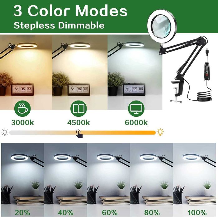 ZABOUL Лупа със светлина, 10x  увеличителна лампа със скоба