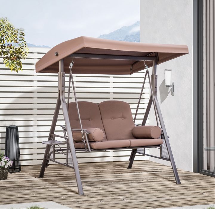 Градинска люлка Outsunny за 2 души с регулируем люк и възглавница