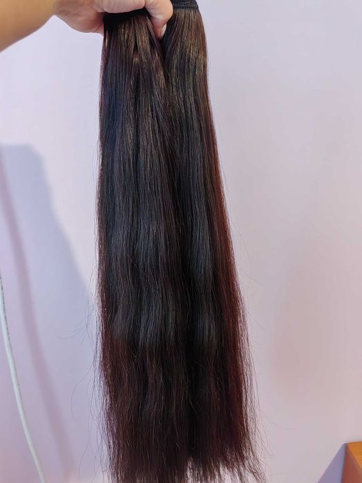 Естествена виетнамска коса на треса 150гр 55см тъмно кестеняво