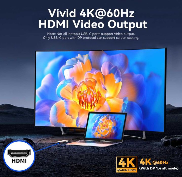 Hub USB C 10Gbps, 3 porturi USB 3.2 Gen 2, HDMI 4K la 60Hz