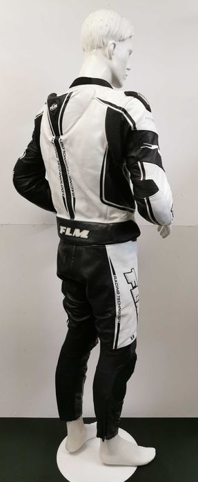 Costum moto piele FLM alb cu cocoașă mărime 50