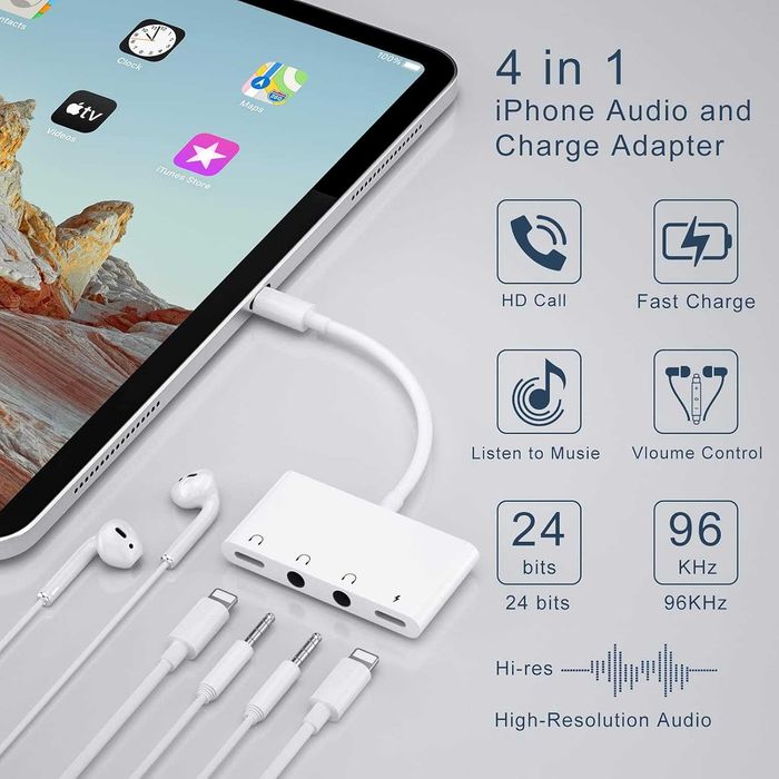 Двоен 3,5 мм адаптер за жак за слушалки, 4 в 1