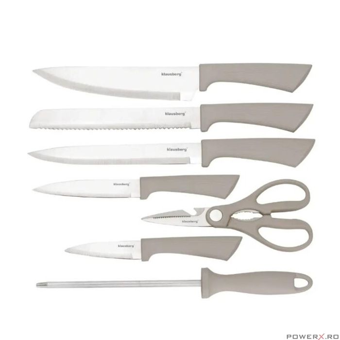 Set de cutite 8 piese, cu bloc de salcam, otel inoxidabil, Klausberg