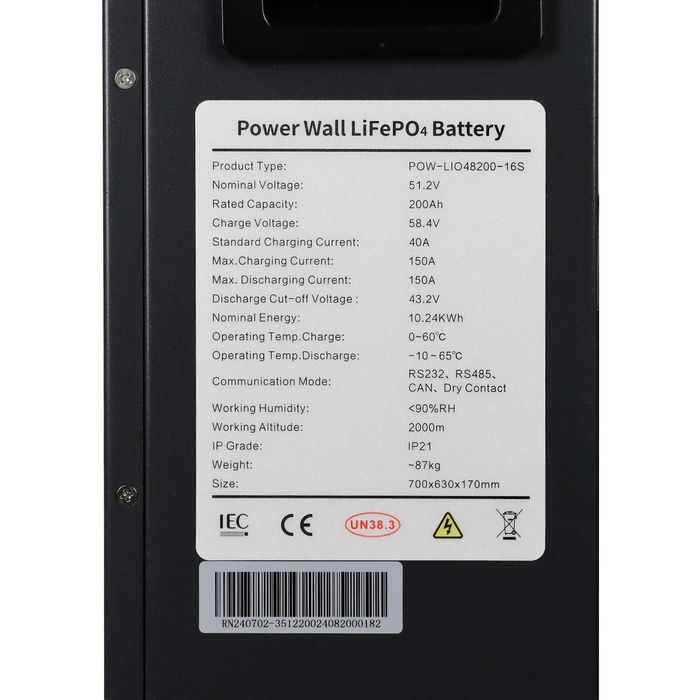 Lifepo4 10.2kw 200аh 51.2v 16S Батерия за фотоволтаична система енерго