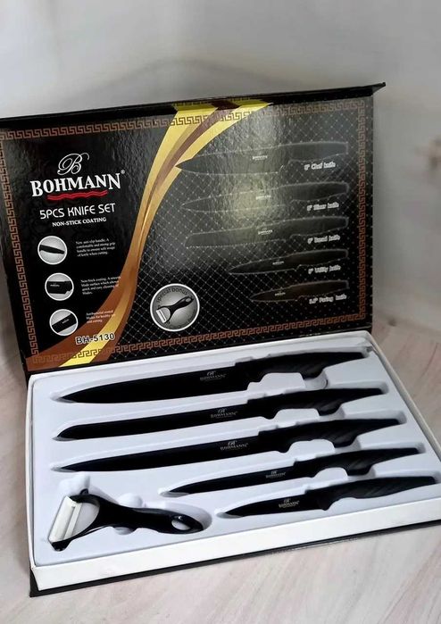 Комплект от 6 части ножове в кутия Bohmann, Мраморно покритие, Черни