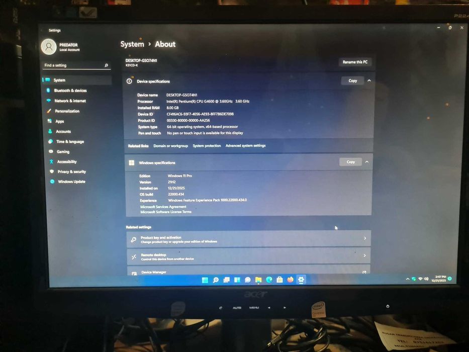 Vand-PC-Intel-G-4600-3,60Ghz-Quad Core-DDR-4-8G-HDD-500G