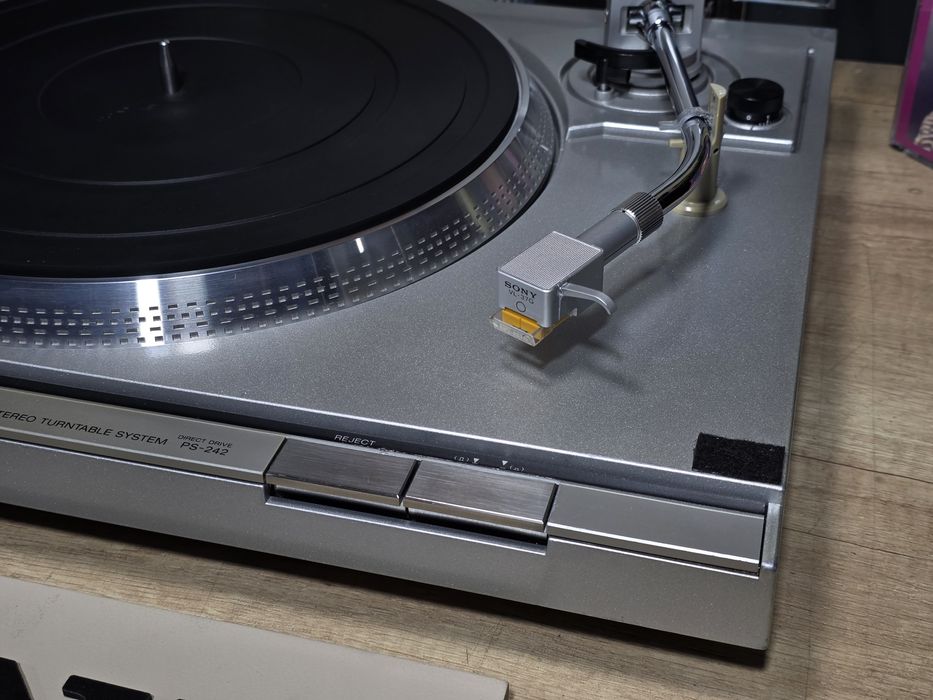 Pickup SONY PS-242, direct drive,  stereo hifi argintiu, stroboscop,  pitch control