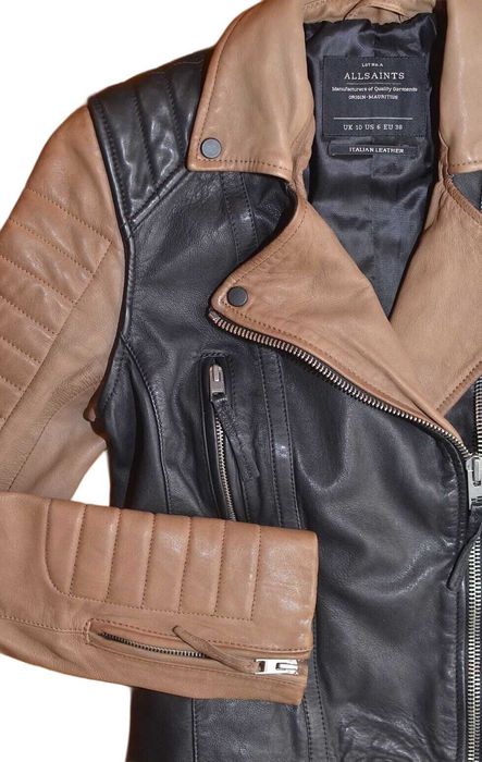 AllSaints Amity Biker Дамско Кожено яке Естествена Кожа Черно/Кафяво M