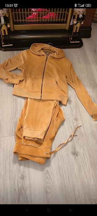 Trening din catifea fină, design superb, 2piese, galben auriu,S- M
