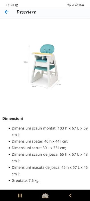 Vând scaun de masa 2 în 1