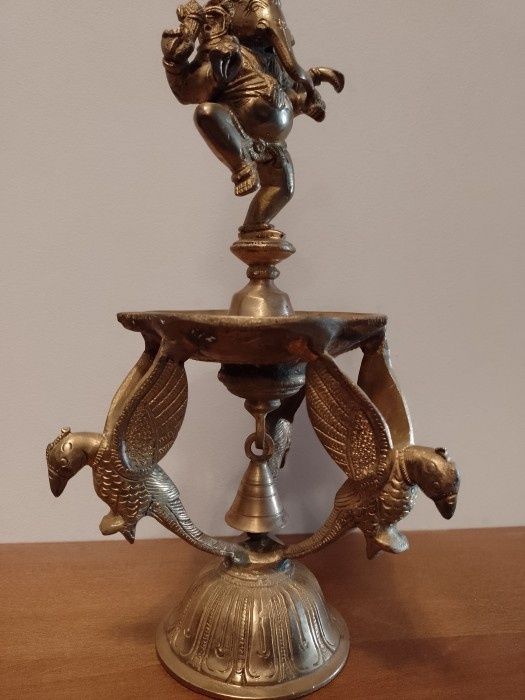 Superbă sculptura lampa antica indiana din bronz masiv Ganesha piesa p