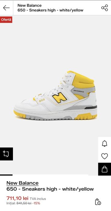 New Balance 650 adidasi high white/yellow