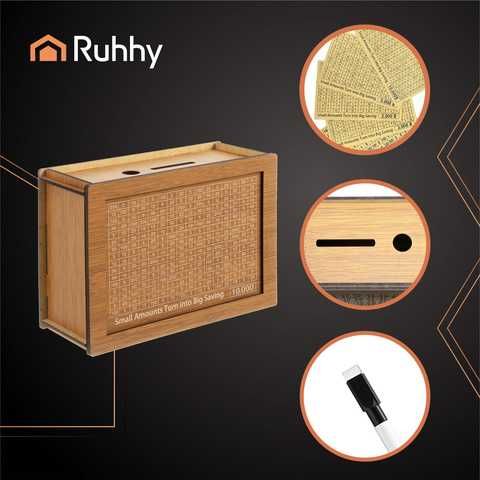 Дървена касичка за пари Ruhhy, с цифри за отбелязване на спестяванията