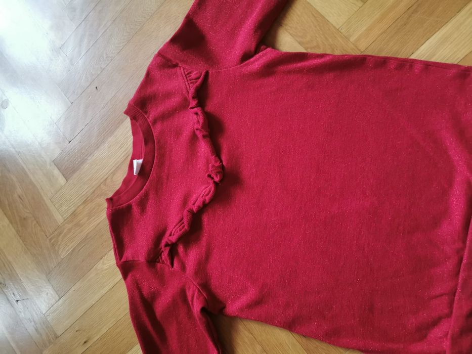 Суитшърт H&M Sparkle Ruffle Tunic в метално червено