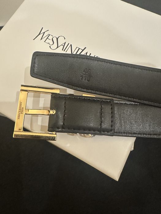 Дамски черен кожен колан YSL