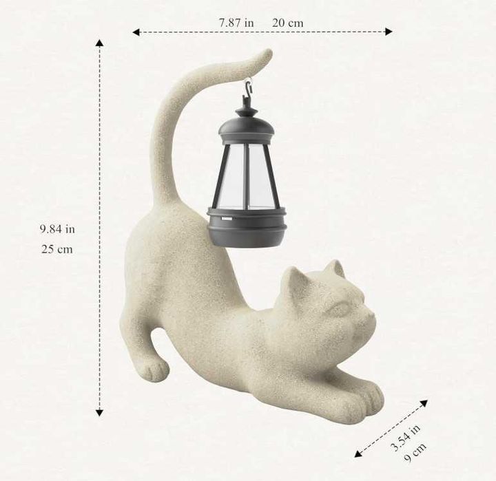 Декоративна статуя Котка със соларно фенерче, градинска фигурка
