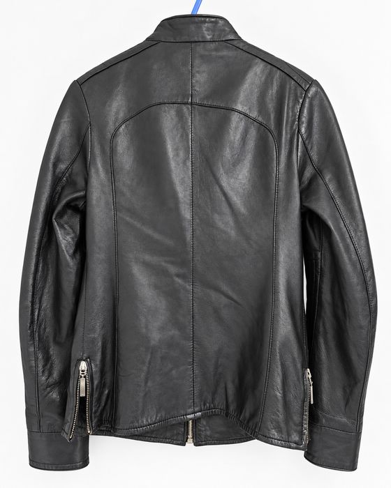Дамско черно кожено яке тип Biker/slim fit