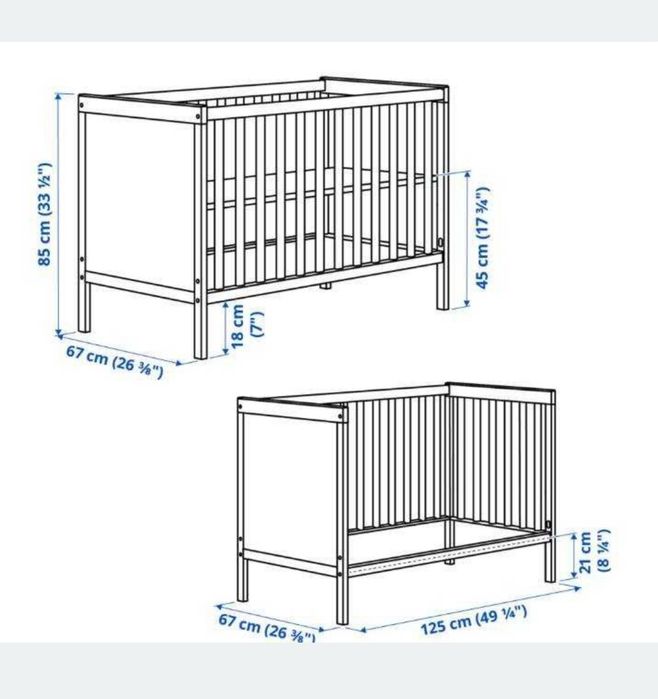 Детско креватче Ikea Sundvik, с матрак, спален комплект, протектор и преграда за легло