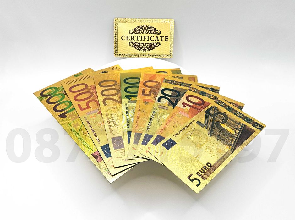 Лот 8бр златни банкноти/златна банкнота + сертификат - ЕВРО EURO