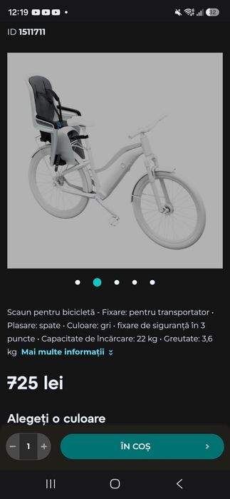 Scaun copii/copil bicicleta Thule RideAlong montare pe portbagaj