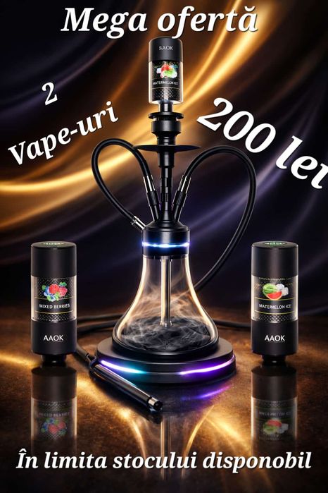 Mega ofertă! Set 2 Vape-uri AAOK 110k, COMPATIBIL cu NARGHILEA,2 arome