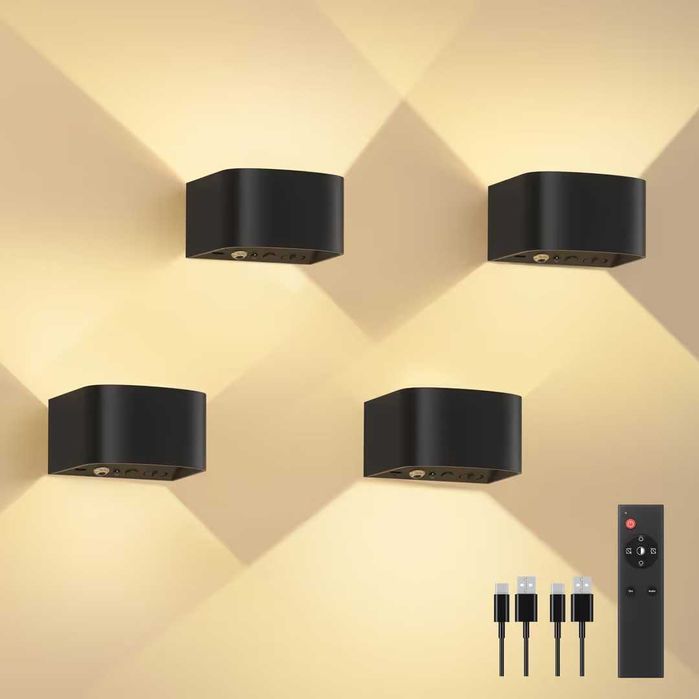 4 LED стенни лампи, безжични, презареждащи, сензор и дистанционно.