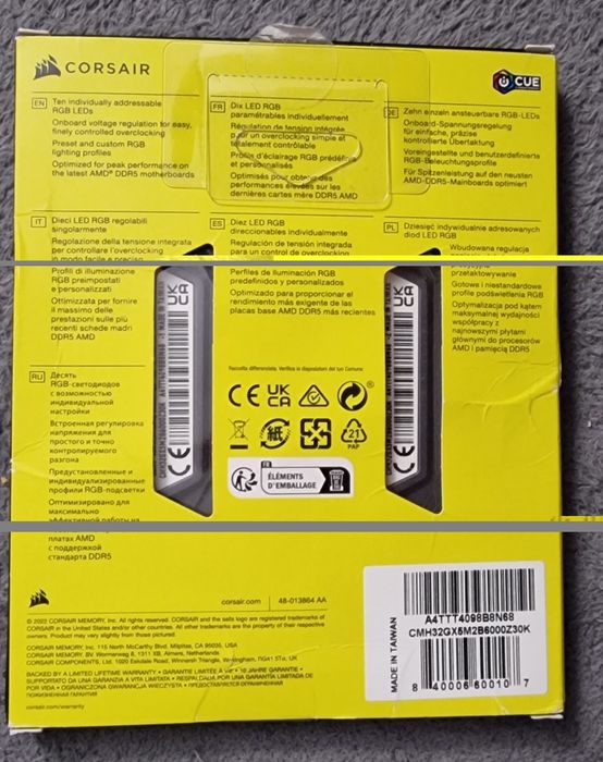 Corsair Vengeance RGB 32Gb 6000mt/s CL30! , AMD Expo
DDR5
Kit Dual Ch