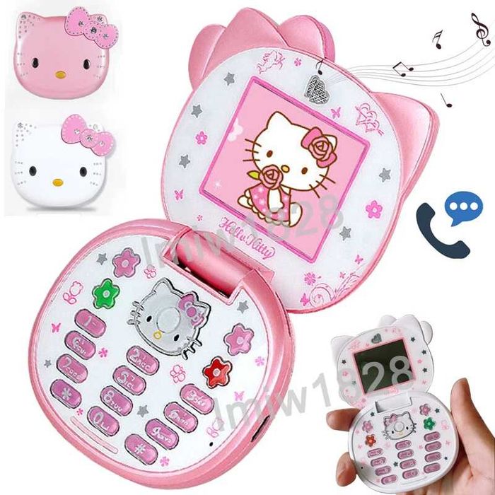 Hello Kitty Розов Телефон за Момиче, Камера, Подарък, с локация, детски телефон с капаче, за дете, Хелоу Кити